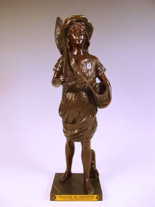 jean garnier bronze figure of a shrimp fisherwoman - CATEGORY: ANTIQUE METAL - DATED 1880