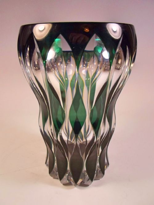 large green and clear val st lambert glass vase - CATEGORY: ANTIQUE GLASS - DATED 1930