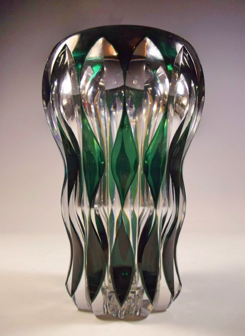 LARGE GREEN AND CLEAR VAL ST LAMBERT GLASS VASE - ADDITIONAL PHOTO 1