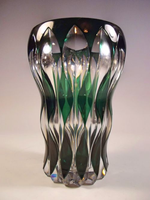 LARGE GREEN AND CLEAR VAL ST LAMBERT GLASS VASE - ADDITIONAL PHOTO 2