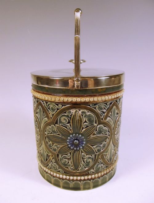 DOULTON LAMBETH STONEWARE BISCUIT BARREL 1883 - ADDITIONAL PHOTO 1