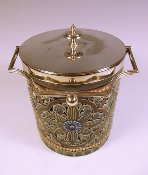 DOULTON LAMBETH STONEWARE BISCUIT BARREL 1883 - ADDITIONAL PHOTO 2