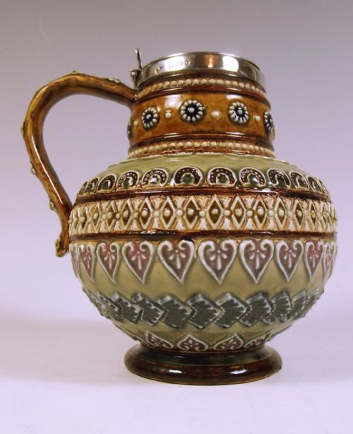DOULTON LAMBETH STONEWARE SILVER MOUNTED JUG 1880 - ADDITIONAL PHOTO 1