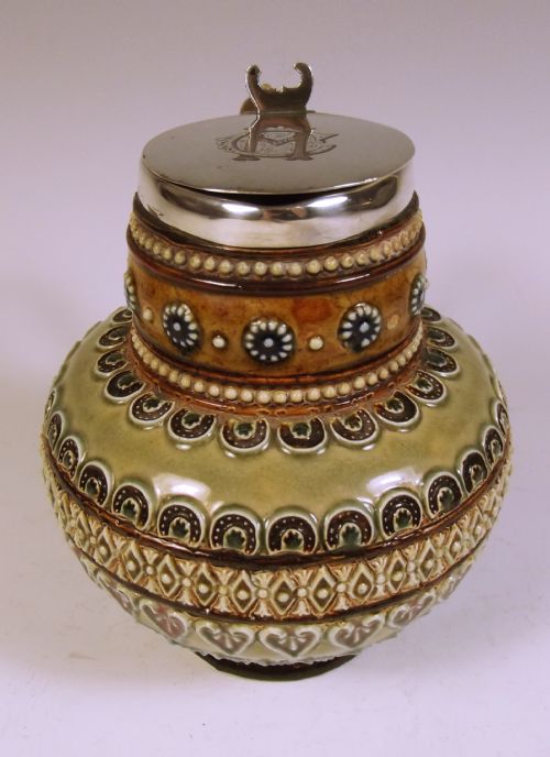 DOULTON LAMBETH STONEWARE SILVER MOUNTED JUG 1880 - ADDITIONAL PHOTO 2