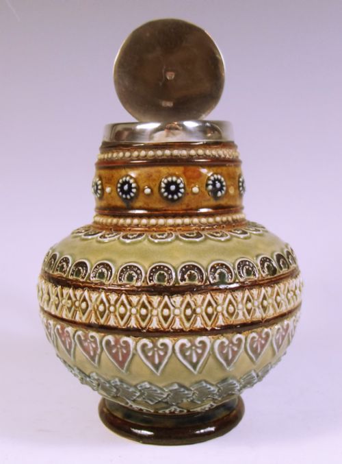 DOULTON LAMBETH STONEWARE SILVER MOUNTED JUG 1880 - ADDITIONAL PHOTO 3