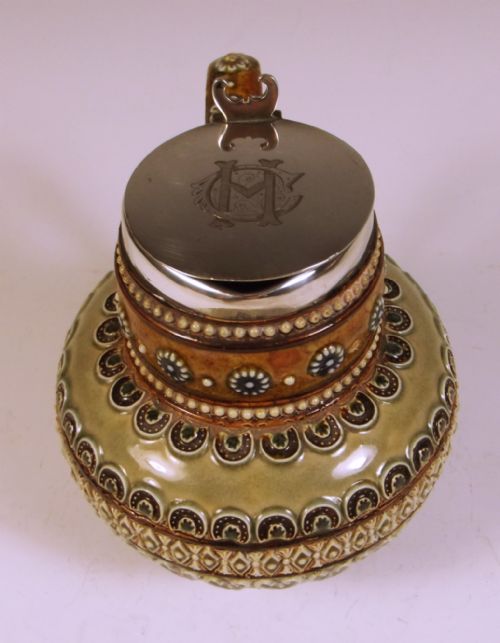 DOULTON LAMBETH STONEWARE SILVER MOUNTED JUG 1880 - ADDITIONAL PHOTO 5