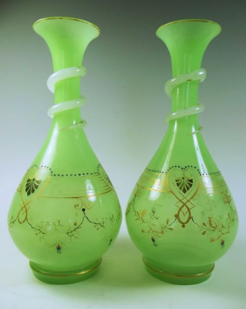 PAIR OF BACCARAT GREEN OPAL GLASS SNAKE VASES - ADDITIONAL PHOTO 1