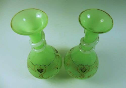 PAIR OF BACCARAT GREEN OPAL GLASS SNAKE VASES - ADDITIONAL PHOTO 2
