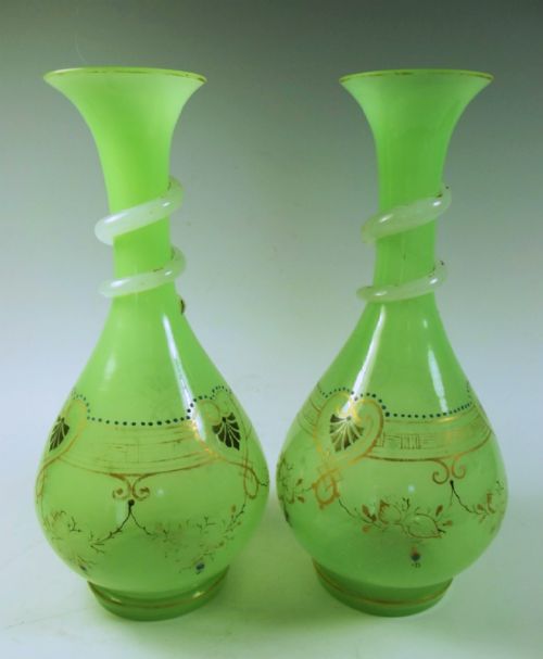 PAIR OF BACCARAT GREEN OPAL GLASS SNAKE VASES - ADDITIONAL PHOTO 3