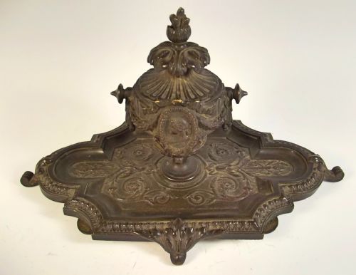 ORNATE MID VICTORIAN BRONZE INKWELL - ADDITIONAL PHOTO 1