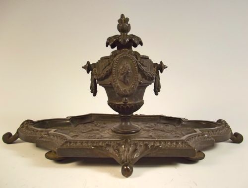 ORNATE MID VICTORIAN BRONZE INKWELL - ADDITIONAL PHOTO 2