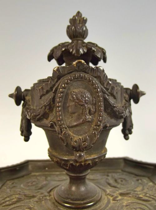 ORNATE MID VICTORIAN BRONZE INKWELL - ADDITIONAL PHOTO 3