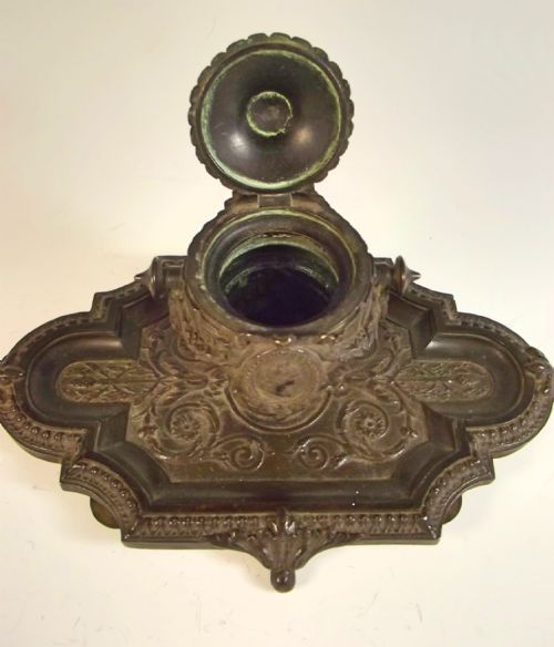 ORNATE MID VICTORIAN BRONZE INKWELL - ADDITIONAL PHOTO 4