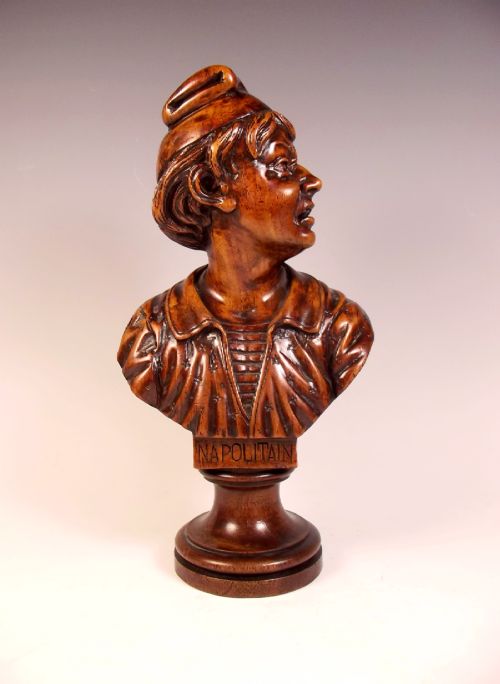 walnut bust of a neapolitan gentleman by victor aimone - CATEGORY: ANTIQUE SCULPTURES - DATED 1890