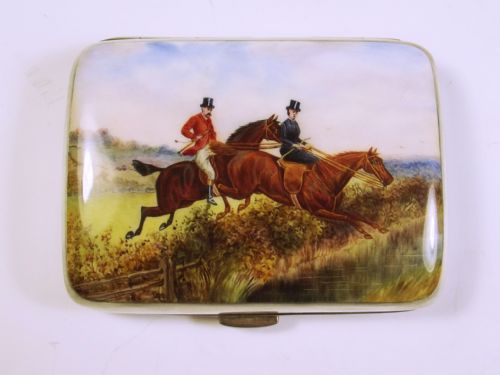 1890 HALLMARKED SILVER ENAMEL HUNTING CIGARETTE CASE - ADDITIONAL PHOTO 2