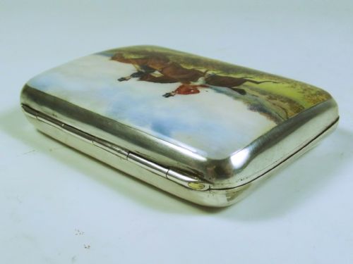 1890 HALLMARKED SILVER ENAMEL HUNTING CIGARETTE CASE - ADDITIONAL PHOTO 4
