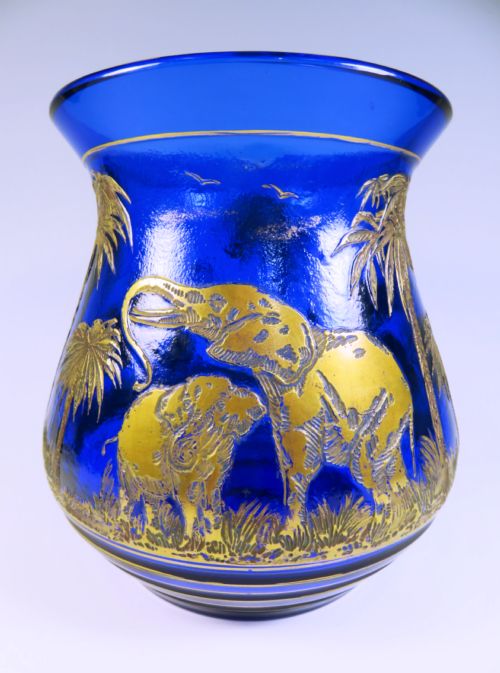 moser karlsbad gilt cameo elephant vase animor series - CATEGORY: ANTIQUE GLASS - DATED 1920
