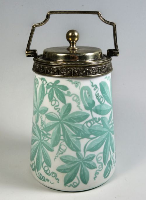 stourbridge cameo cut glass sweetmeat jar silver plate mount - CATEGORY: ANTIQUE GLASS - DATED 1880