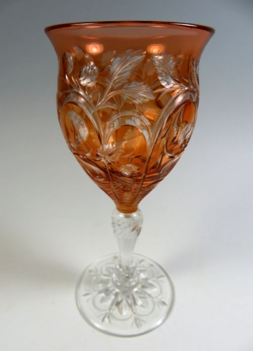 stevens and williams rock cut peach wine glass - CATEGORY: ANTIQUE GLASS - DATED 1890
