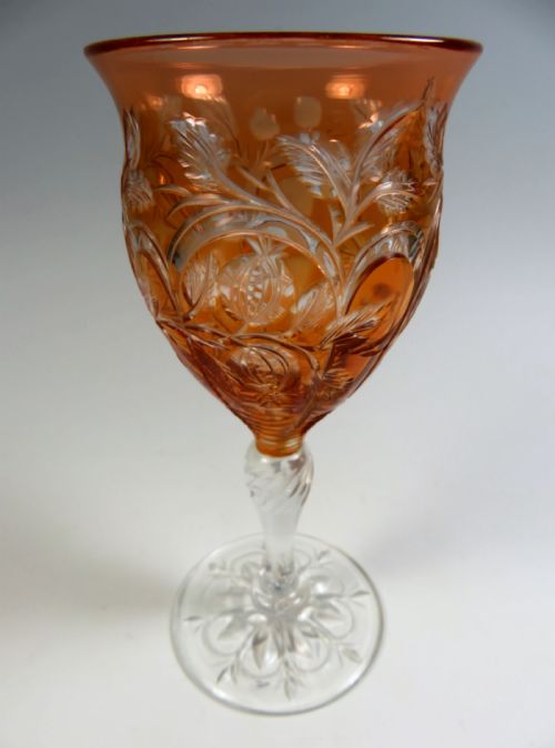 STEVENS AND WILLIAMS ROCK CUT PEACH WINE GLASS - ADDITIONAL PHOTO 2