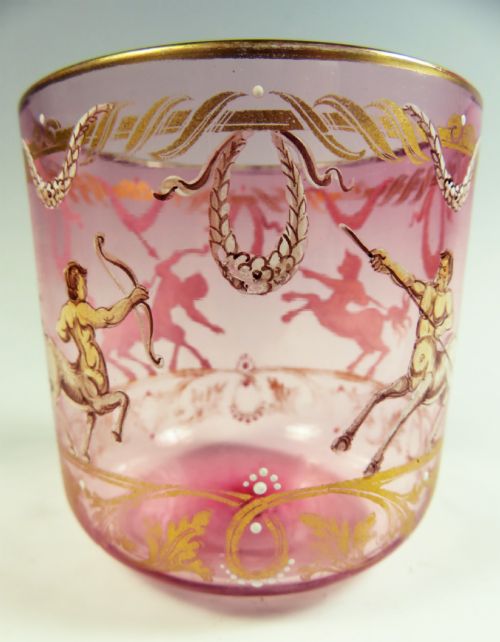 lobmeyr cranberry enameled glass beaker - CATEGORY: ANTIQUE GLASS - DATED 1890