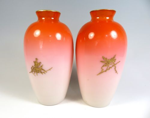 PAIR OF ORANGE PEACHBLOW GILDED URANIUM GLASS VASES - ADDITIONAL PHOTO 2