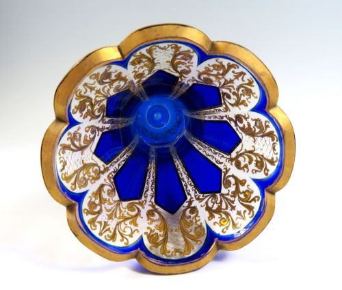 BOHEMIAN BLUE FLASHED CUT GLASS VASE - ADDITIONAL PHOTO 4