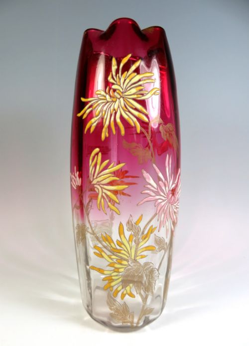 large legras mont joye enamel chrysanthemum vase - CATEGORY: ANTIQUE VASES - DATED 1900