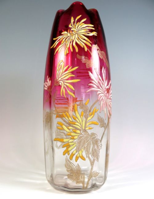 LARGE LEGRAS MONT JOYE ENAMEL CHRYSANTHEMUM VASE - ADDITIONAL PHOTO 1