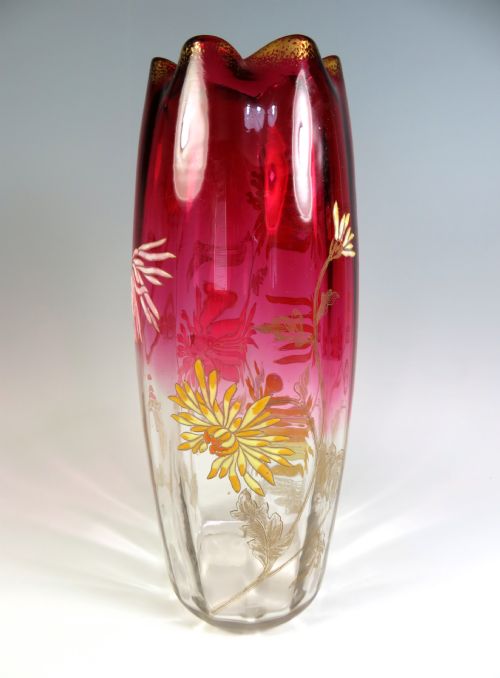 LARGE LEGRAS MONT JOYE ENAMEL CHRYSANTHEMUM VASE - ADDITIONAL PHOTO 3