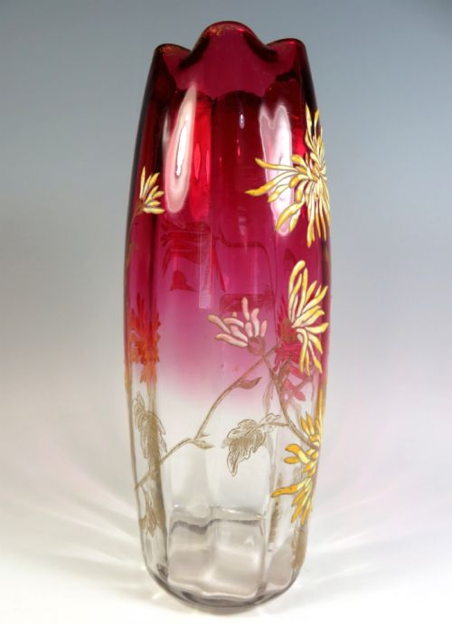 LARGE LEGRAS MONT JOYE ENAMEL CHRYSANTHEMUM VASE - ADDITIONAL PHOTO 4