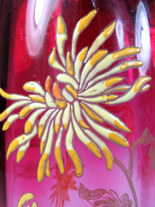 LARGE LEGRAS MONT JOYE ENAMEL CHRYSANTHEMUM VASE - ADDITIONAL PHOTO 6