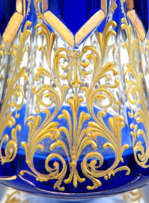 BOHEMIAN BLUE FLASHED CUT GLASS VASE - ADDITIONAL PHOTO 6