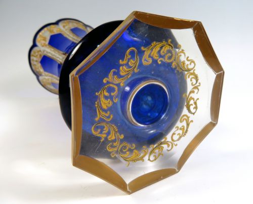 BOHEMIAN BLUE FLASHED CUT GLASS VASE - ADDITIONAL PHOTO 7