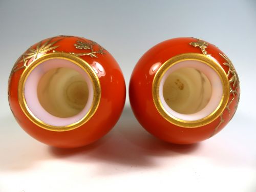 PAIR OF ORANGE PEACHBLOW GILDED URANIUM GLASS VASES - ADDITIONAL PHOTO 4