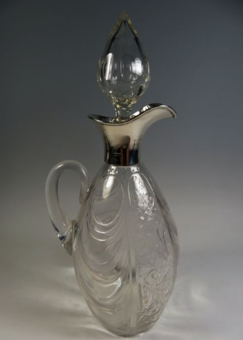 stevens and williams cut glass claret jug william comyns silver mount - CATEGORY: ANTIQUE GLASS - DATED 1910