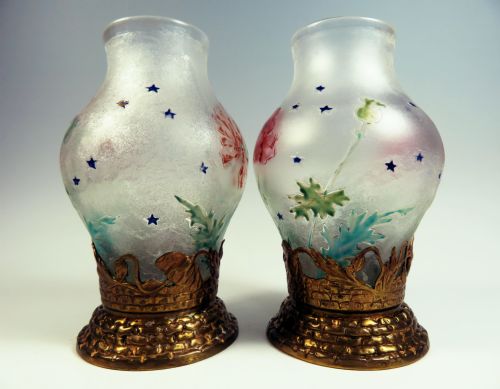 FRENCH CAMEO GLASS METAL MOUNTED VASES - ADDITIONAL PHOTO 2