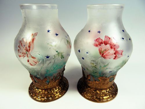 FRENCH CAMEO GLASS METAL MOUNTED VASES - ADDITIONAL PHOTO 3