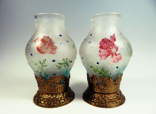 FRENCH CAMEO GLASS METAL MOUNTED VASES - ADDITIONAL PHOTO 4