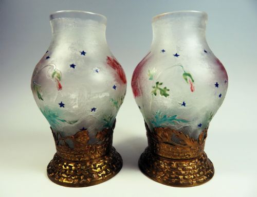 FRENCH CAMEO GLASS METAL MOUNTED VASES - ADDITIONAL PHOTO 5