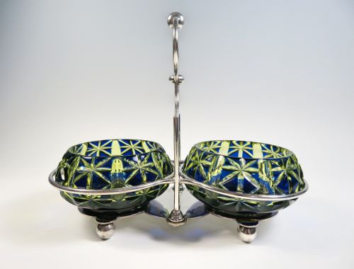 stevens and williams 2 colour uranium glass preserve pots - CATEGORY: ANTIQUE GLASS - DATED 1890