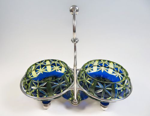 STEVENS AND WILLIAMS 2 COLOUR URANIUM GLASS PRESERVE POTS - ADDITIONAL PHOTO 1