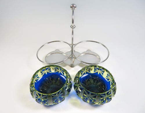 STEVENS AND WILLIAMS 2 COLOUR URANIUM GLASS PRESERVE POTS - ADDITIONAL PHOTO 3