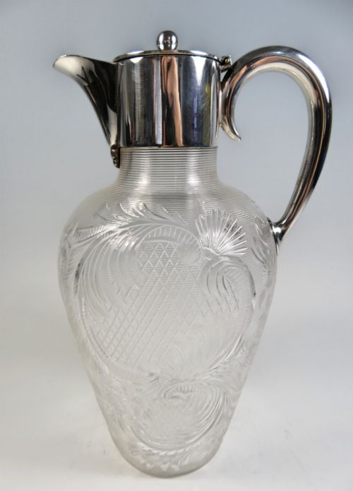 stevens and williams intaglio cut threaded glass claret jug - CATEGORY: ANTIQUE GLASS - DATED 1890
