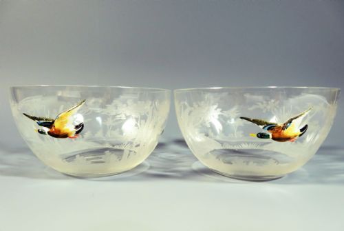 applied moser glass duck finger bowls - CATEGORY: ANTIQUE GLASS - DATED 1900