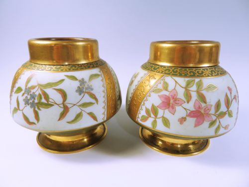 PAIR HARRACH GLASS BRASS MOUNTED POT POURRI BOWLS
