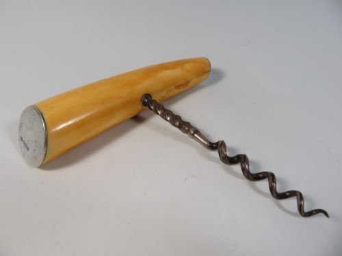 1909 hallmarked silver mounted marine ivory corkscrew - CATEGORY: ANTIQUE SILVER - DATED 1910
