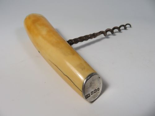1909 HALLMARKED SILVER MOUNTED MARINE IVORY CORKSCREW - ADDITIONAL PHOTO 1