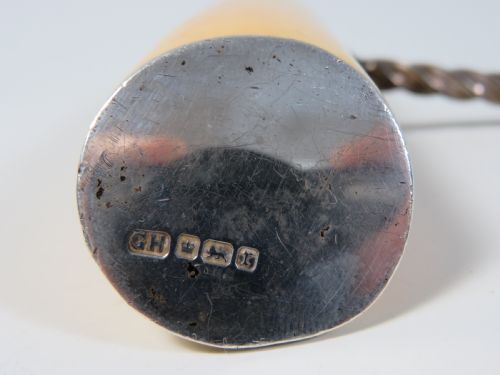 1909 HALLMARKED SILVER MOUNTED MARINE IVORY CORKSCREW - ADDITIONAL PHOTO 3