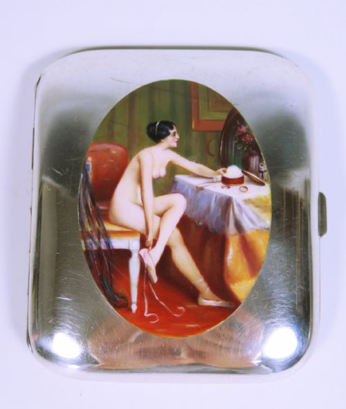 sterling silver erotic enamel cigarette case - CATEGORY: ANTIQUE SILVER - DATED 1900